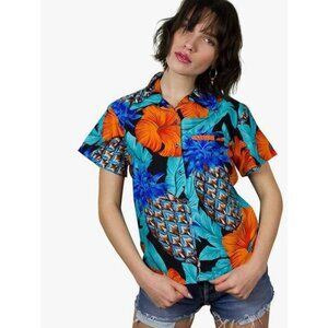 Tropical Hawaiian Short Sleeve Pineapple Hibiscus Shirt
